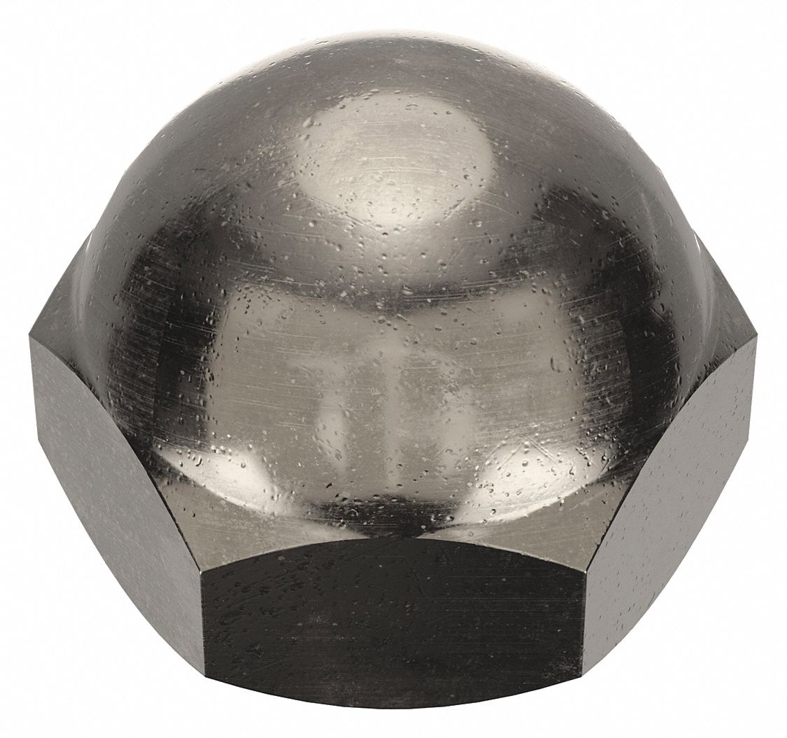 Cap Nut: 3/8"-16 Thread, Nickel-Plated, C36000, Brass, 0.5 in Ht, 5/8 in Hex Wd, 10 PK