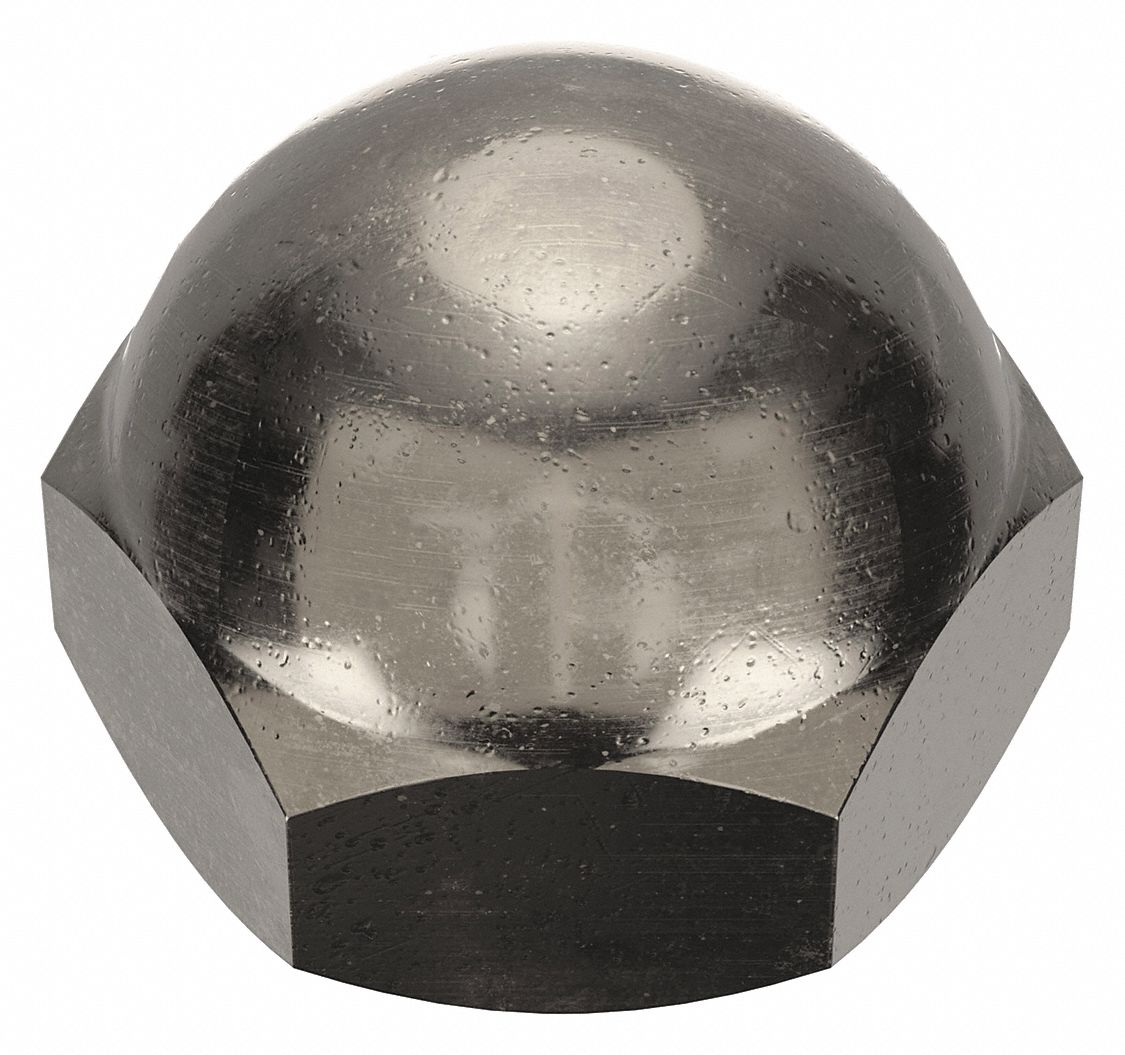 Cap Nut: 3/8"-24 Thread, Nickel-Plated, C36000, Brass, 0.5 in Ht, 5/8 in Hex Wd, 10 PK