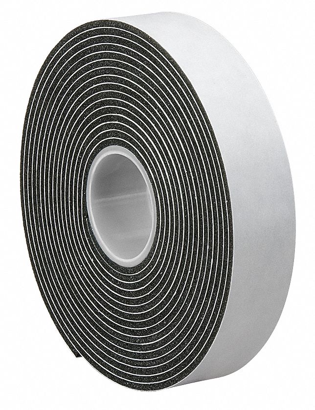 Foam Tape: Continuous Roll, Black, 2 in x 10 yd, 1/8 in Tape Thick, 1 Pack  Qty, Polyethylene Foam