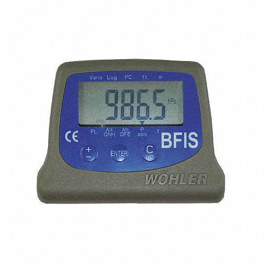 WOHLER Digital Barometer: Digital, 300 to 1000 hPa, °C/°F, ±1.5 hPa, (2)  Lady Cell/Batteries