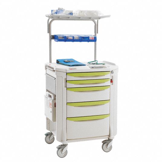 METRO, Polyethylene, (2) Swivel/(2) Swivel with Brake, Medical Procedure Cart 6NXJ4FLMDSRG
