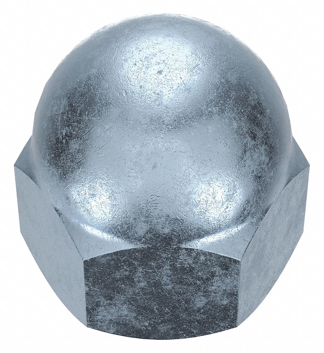 Cap Nut: 1/4"-20 Thread, Zinc-Plated, 12L14, Steel, 0.469 in Ht, 7/16 in Hex Wd, 25 PK