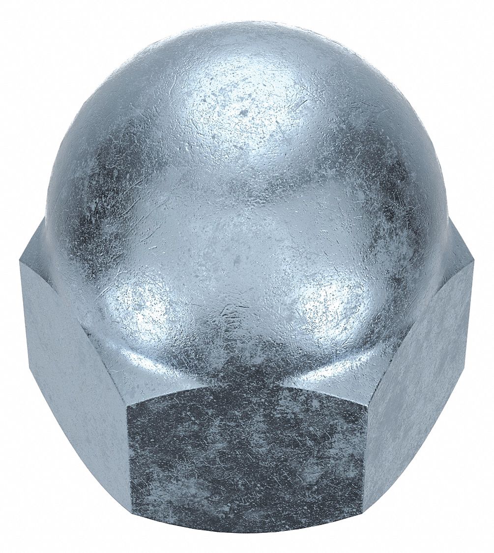 Cap Nut: 3/8"-16 Thread, Zinc-Plated, 12L14, Steel, 0.625 in Ht, 9/16 in Hex Wd, 25 PK