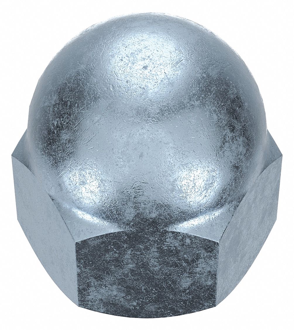 Cap Nut: 3/8"-24 Thread, Zinc-Plated, 12L14, Steel, 0.625 in Ht, 9/16 in Hex Wd, 25 PK