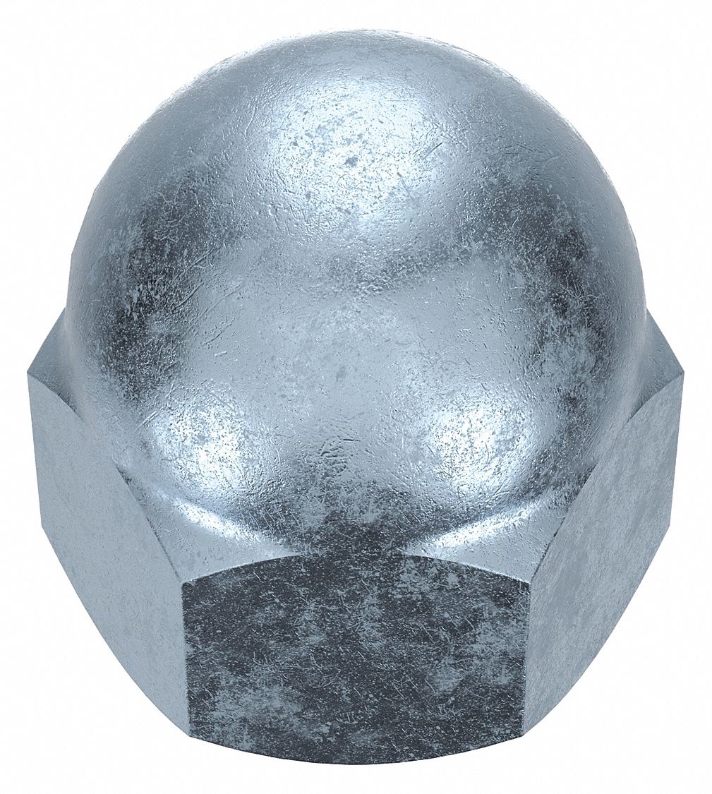 Cap Nut: 7/16"-20 Thread, Zinc-Plated, 12L14, Steel, 0.688 in Ht, 5/8 in Hex Wd, 20 PK