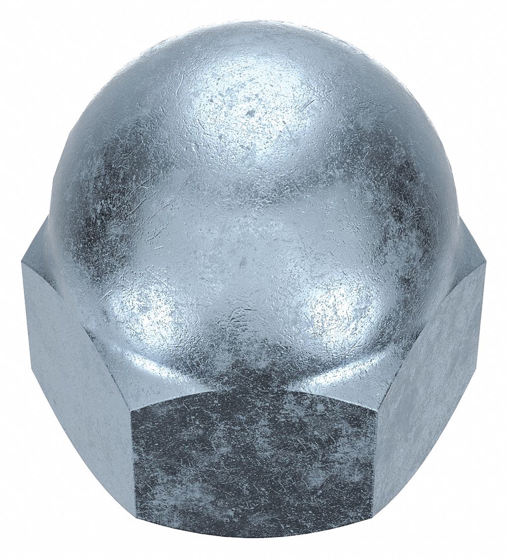 Cap Nut: 3/4"-16 Thread, Zinc-Plated, 12L14, Steel, 1.156 in Ht, 1 1/16 in Hex Wd, 5 PK