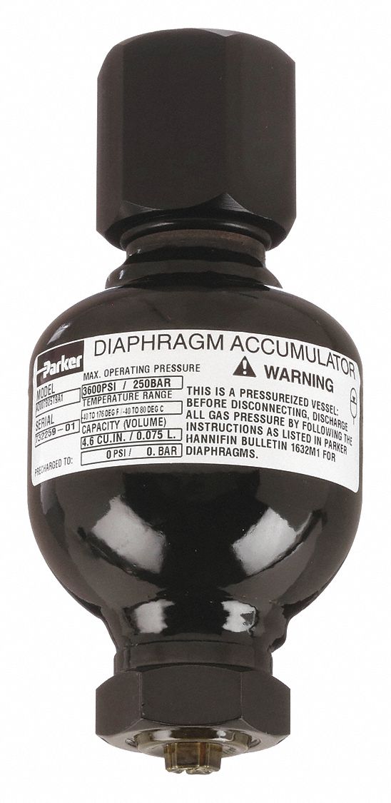 Diaphragm Accumulator: 5 cu in Fluid Volume, 5 cu in, 11 gpm Max. Flow, Hydrin