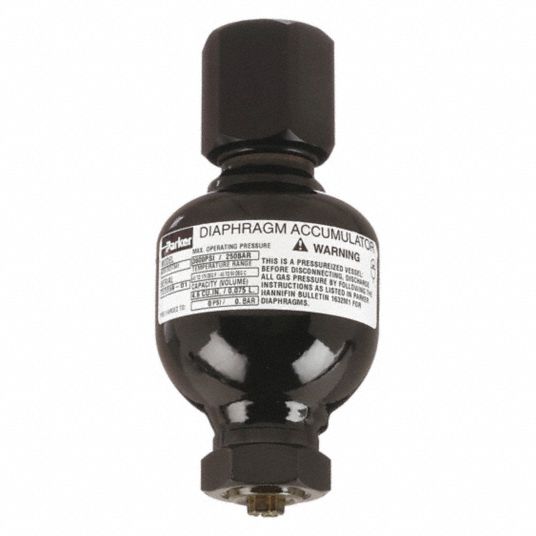 PARKER, 5 cu in Fluid Volume, 5 cu in, Diaphragm Accumulator 6NZJ9