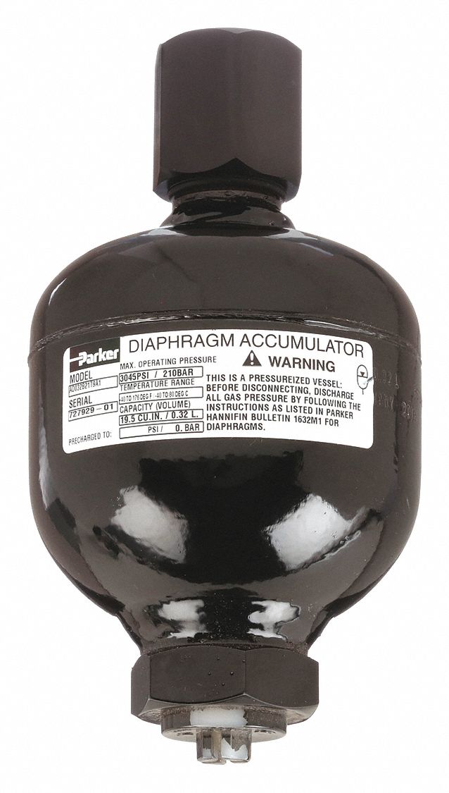 Diaphragm Accumulator: 20 cu in Fluid Volume, 20 cu in, 26 gpm Max. Flow, Hydrin