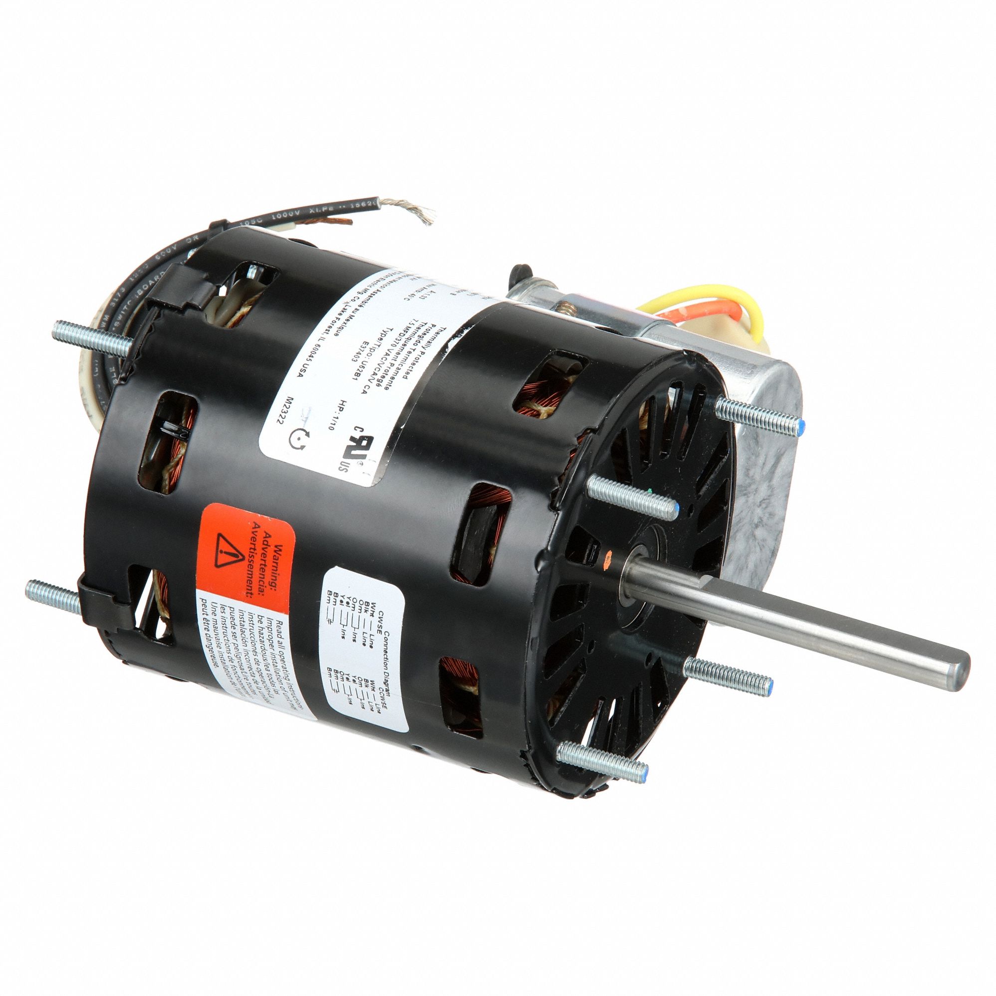 HVAC Motor: Stud, Permanent Split Capacitor, Single Phase, 1/10 hp, 3, 000 RPM, 3.3 Frame Size