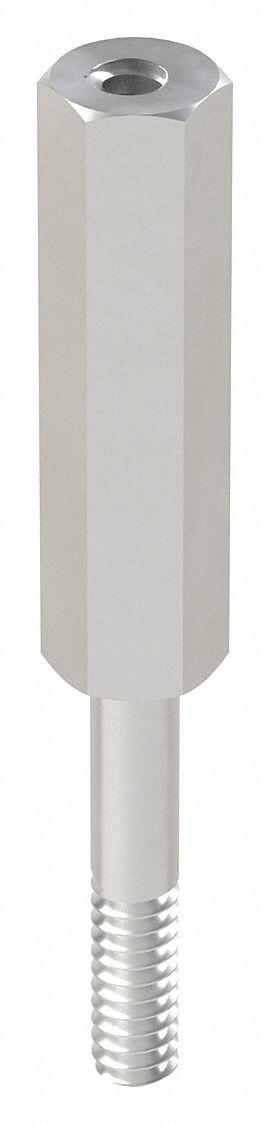 Standoff: Male x Female, 2 in Lg, Hex, Aluminum, Plain, 1/4 in Hex Wd, Aluminum, Aluminum, 10 PK
