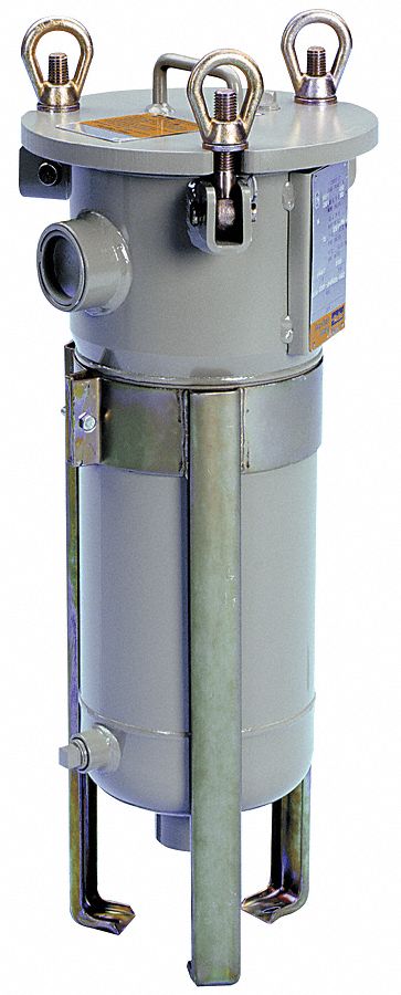 Water Filter Housing: 2 in, NPT, 33 in Overall Ht, 12 1/4 in Overall Dia, Carbon Steel, Gray