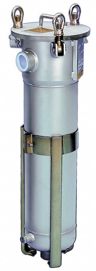 Water Filter Housing: 2 in, NPT, 33 in Overall Ht, 12 1/4 in Overall Dia, Silver, 30 gpm