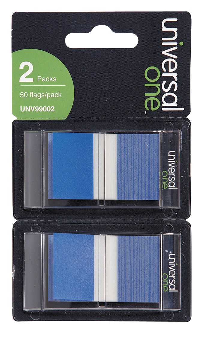 Sticky Flags: Blue, 50 Sheets per Pad, 2 Pads per Pack, 1 in x 1 3/4 in, 100 PK
