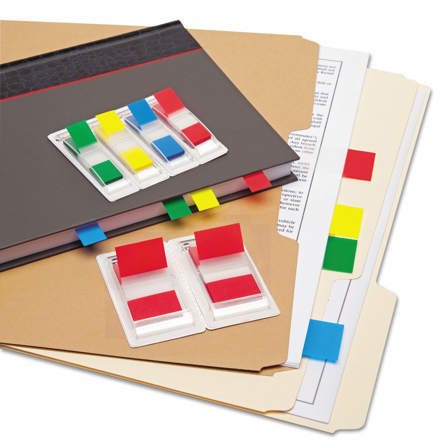 UNIVERSAL ONE Sticky Flags Blue/Green/Red/Yellow, 35 Sheets per Pad, 4