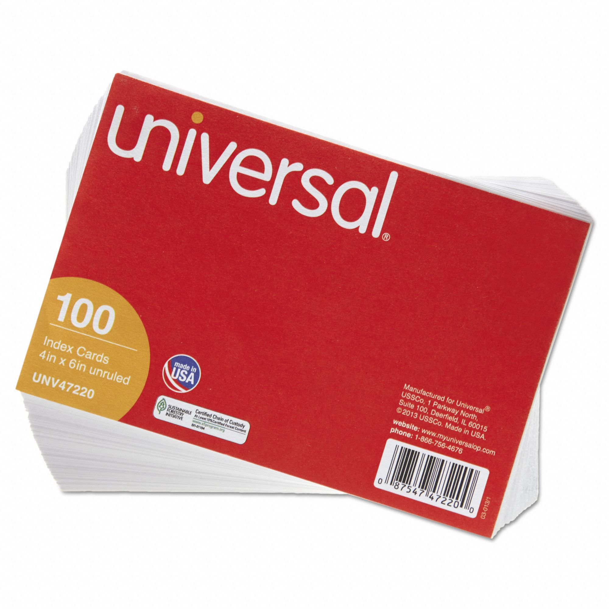 UNIVERSAL Index Cards, Card Size 4 in x 6 in, Color White, Unruled, PK 100 6PDV2UNV47220