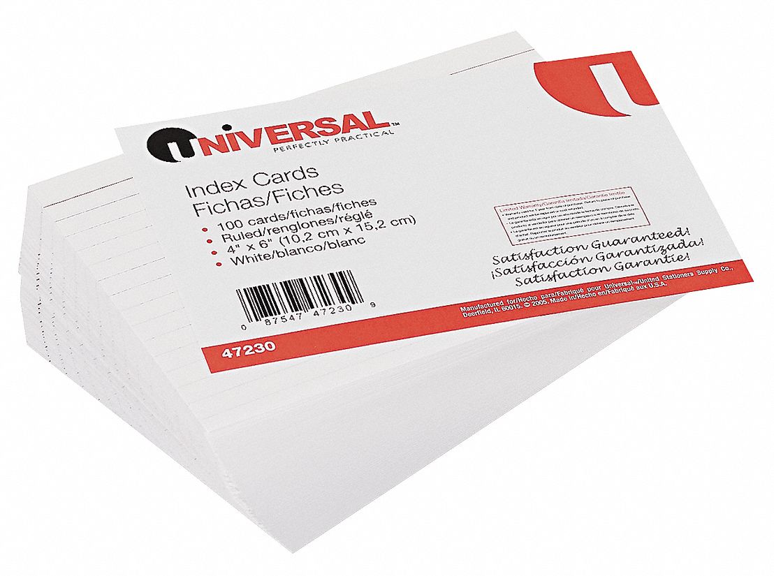 Universal Ruled Index Cards 4 x 6 White 100/Pack