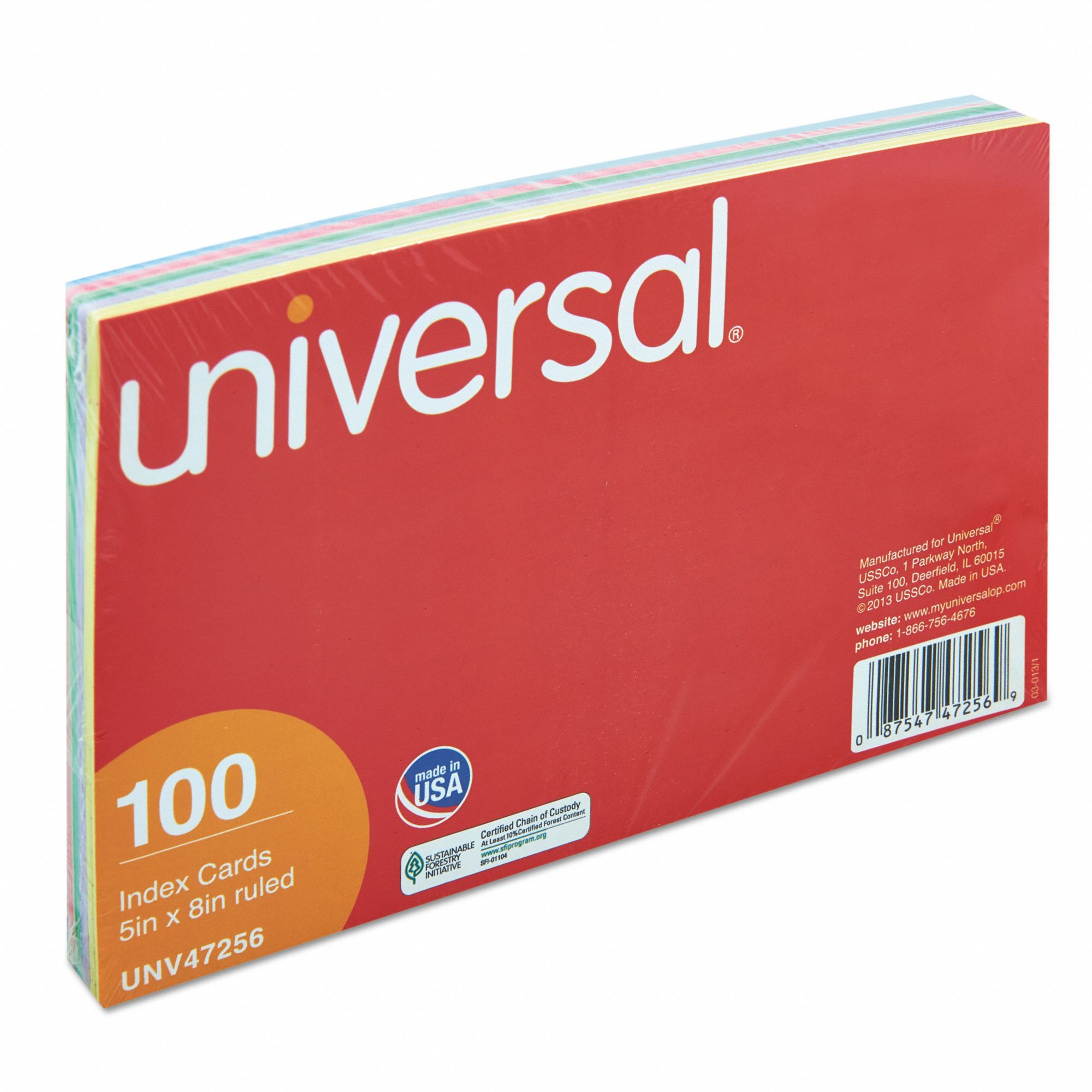 UNIVERSAL Index Cards, Card Size 5 in x 8 in, Color Assorted, Ruled, PK