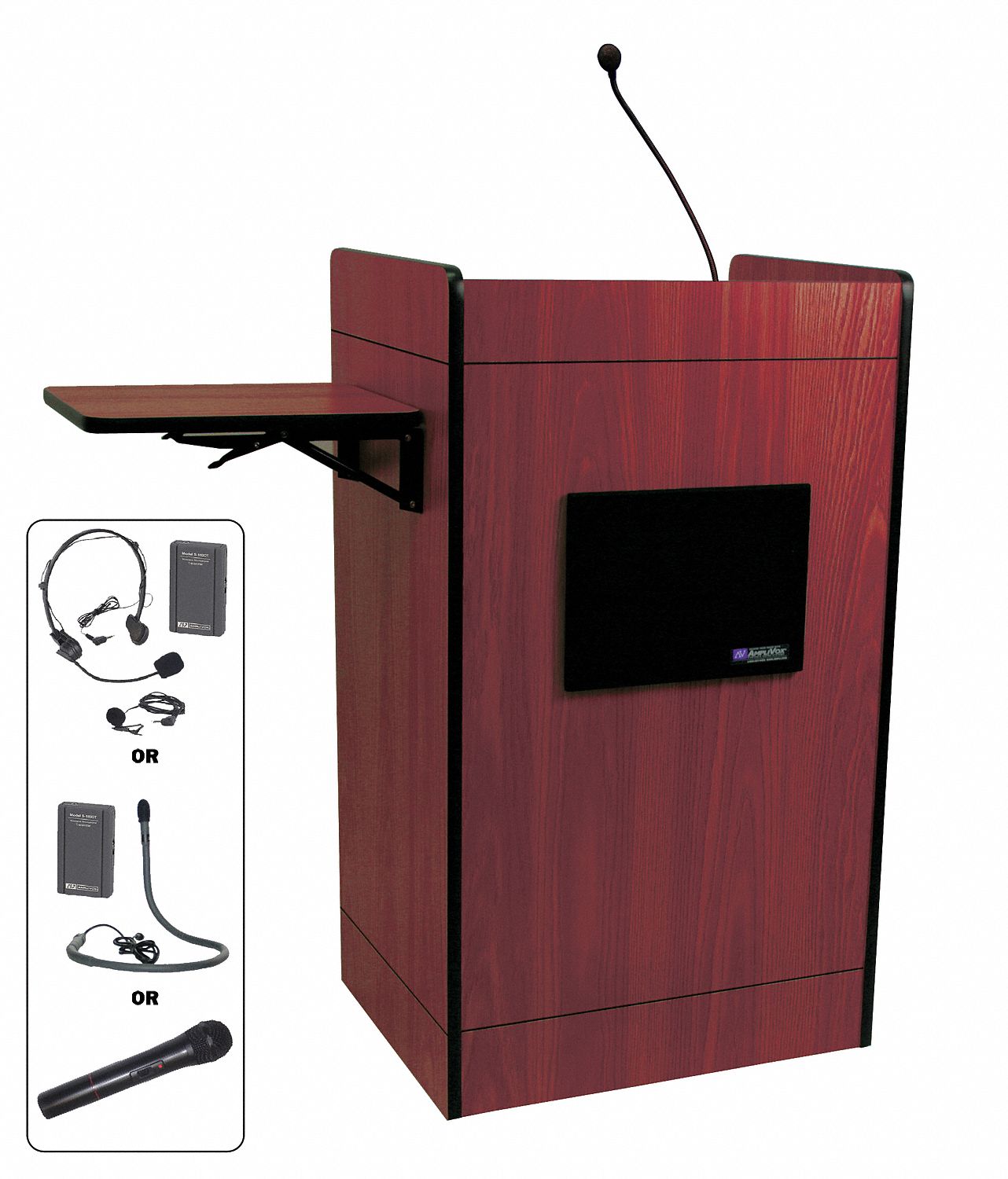 AMPLIVOX SOUND SYSTEMS Lectern Sound System, Floor, Mahogany, Scratch