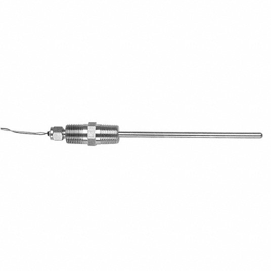 Thermocouple Probe: Type K, Grounded, 1/4 in x 4 in Probe Size, 1/2 in NPT Compression, Bare Wire