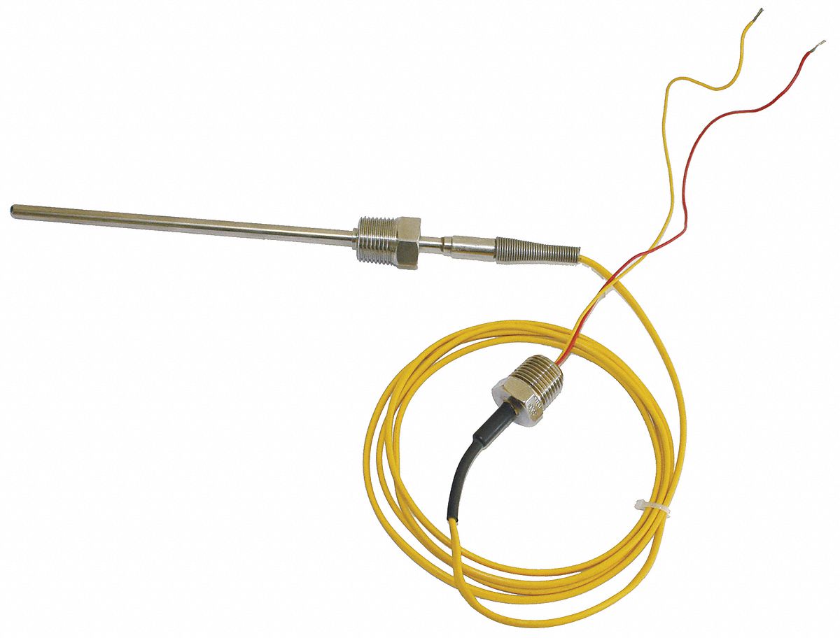 Thermocouple Probe: Type K, Grounded, 1/4 in x 12 in Probe Size, 1/2 in NPT Compression, Bare Wire