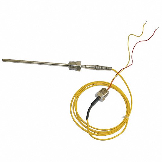 Thermocouple Probe: Type K, Grounded, 1/4 in x 9 in Probe Size, 1/2 in NPT Compression, Bare Wire