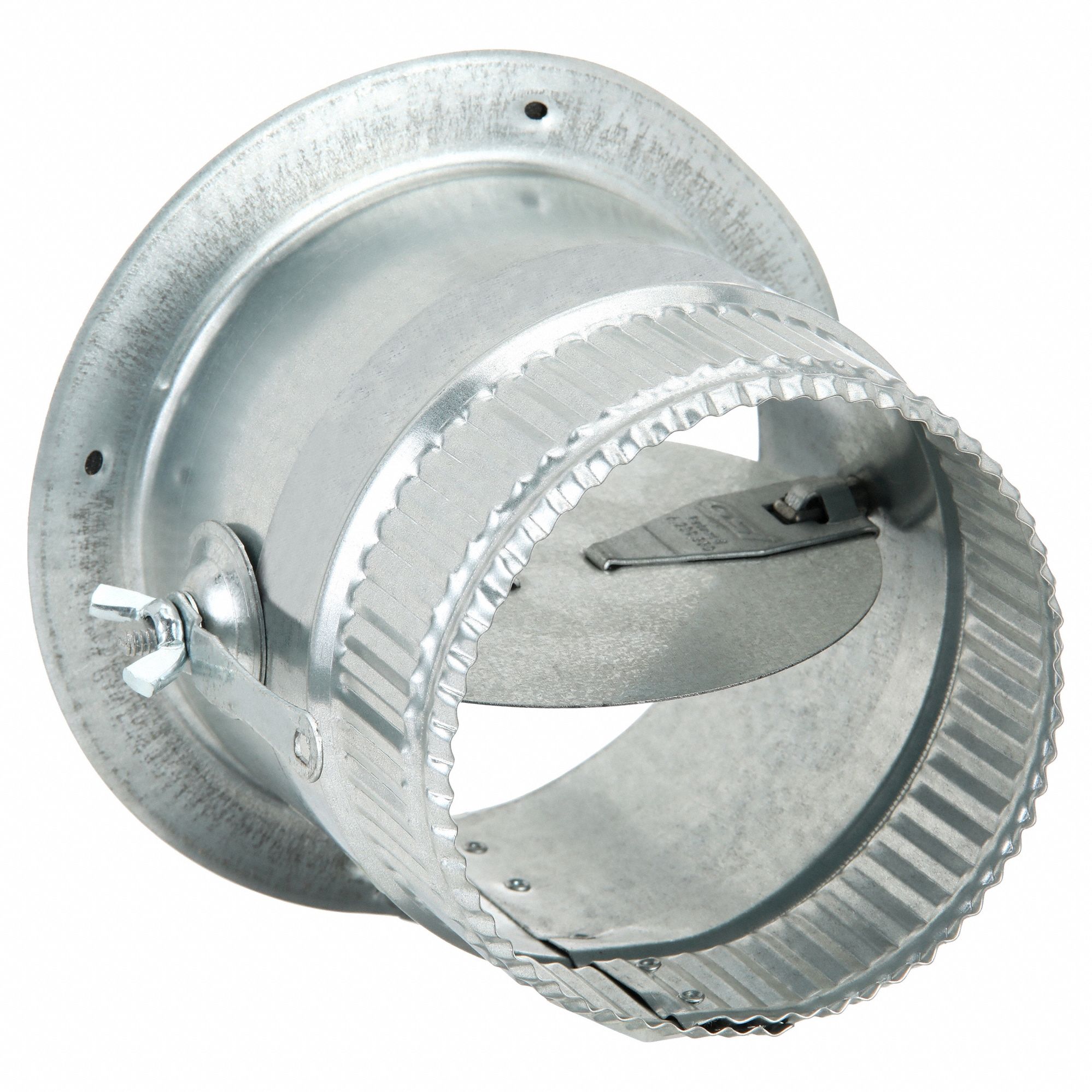 Duct Collar w/Damper: Steel, For 5 in Dia, 5 in Lg, 5 in Flange I.D., 1 in Flange O. D.