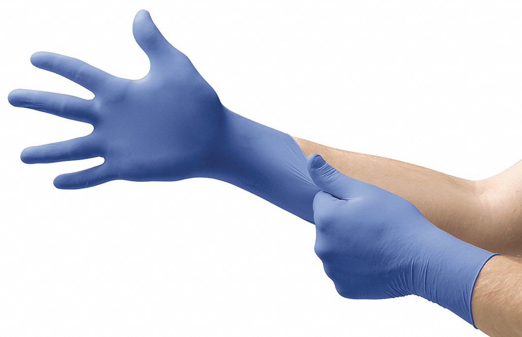 DISPOSABLE GLOVES, GEN PURPOSE, L (9), 2 MIL, POWDER-FREE, NITRILE, GRAIN, BL, MICROFLEX SENS-LOW DERMATITIS, 100 PK