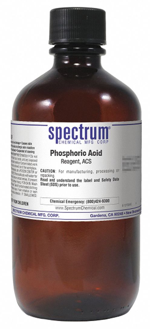 Phosphoric Acid: ACS, 1 L, 7664-38-2, Acid, Liquid, Bottle, Amber Glass, 24 mo Shelf Life, 1