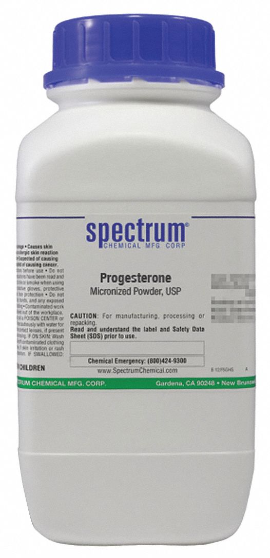 Progesterone: USP, 500 g, 57-83-0, Reagent, Powder, Bottle, Plastic, 60 mo Shelf Life, 1