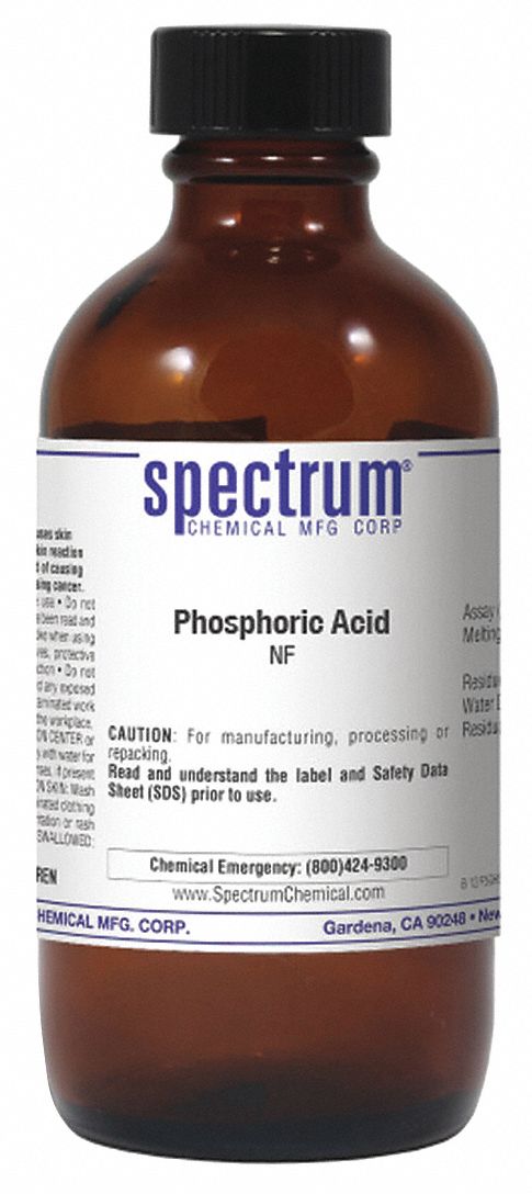 Phosphoric Acid: NF, 100 mL, 7664-38-2, Acid, Liquid, Bottle, Amber Glass, 24 mo Shelf Life, 1