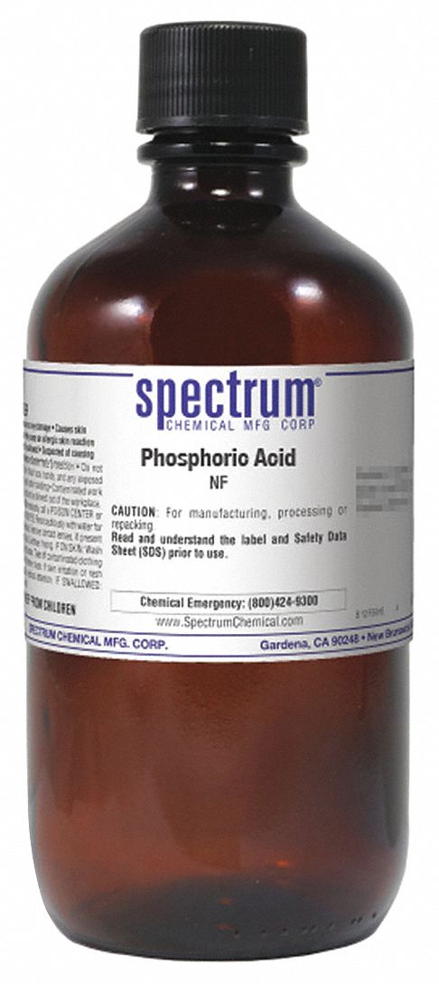 Phosphoric Acid: NF, 1 L, 7664-38-2, Acid, Liquid, Bottle, Amber Glass, 24 mo Shelf Life, 1