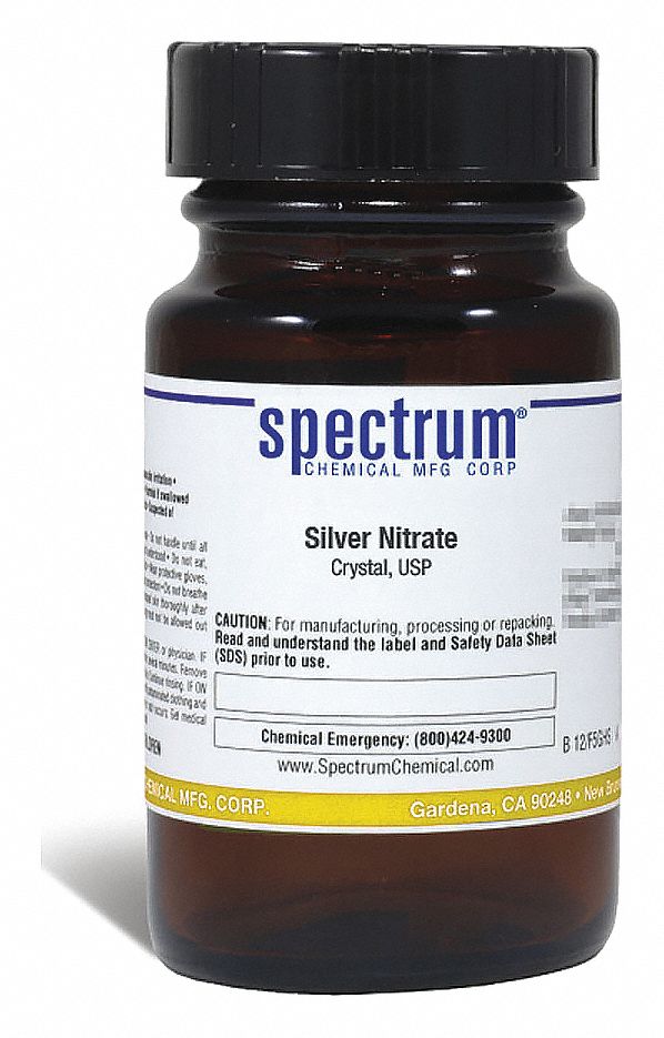 Silver Nitrate: USP, 125 g, 7761-88-8, Reagent, Powder, Bottle, Amber Glass, 12 mo Shelf Life, 1