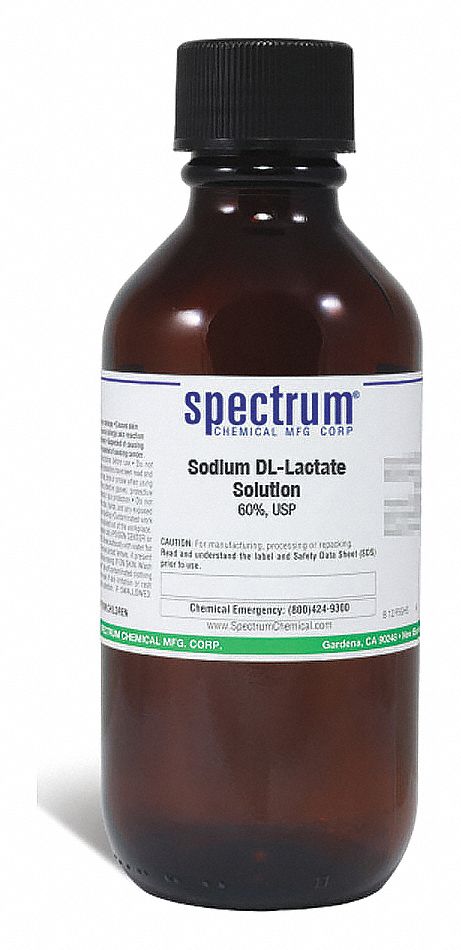 Sodium Lactate Solution: USP, 500 mL, 72-17-3, Solution, Liquid, Bottle, Glass, 48 mo Shelf Life, 1