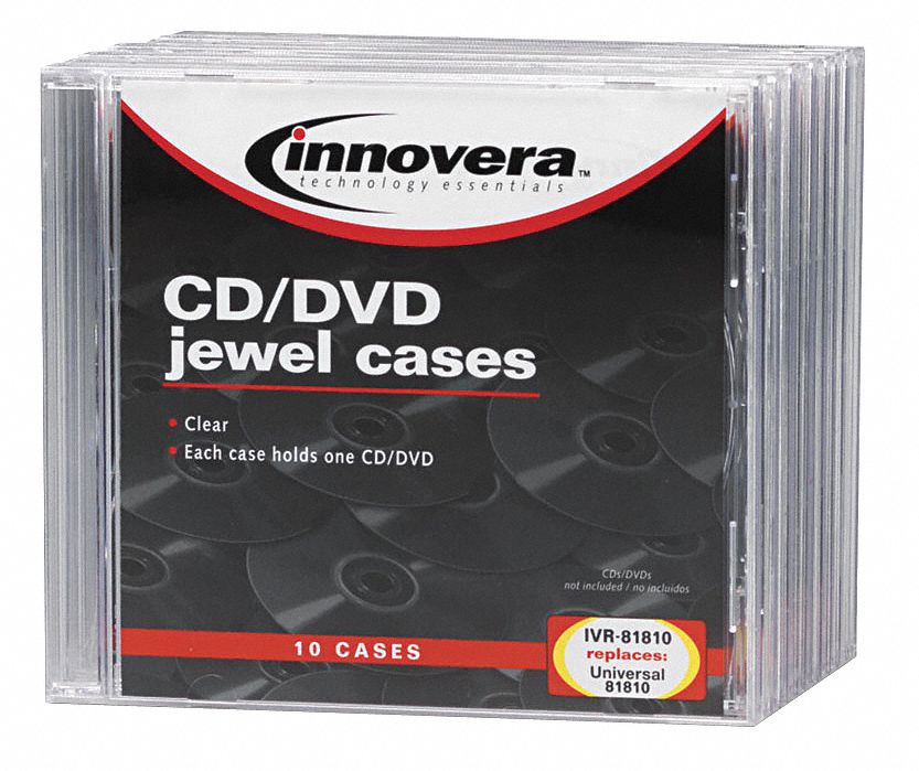 CD/DVD Jewel Case, Clear, 10 PK Grainger