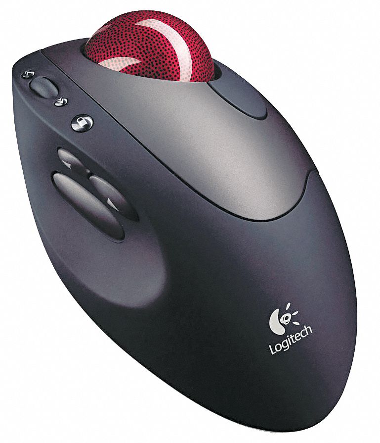 LOGITECH Wireless Trackball Mouse, Optical, Black, USB/PS2 6PKP7