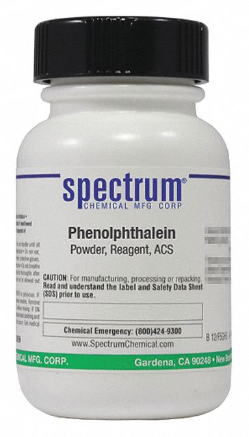 Phenolphthalein: ACS, 25 g, 77-09-8, Reagent, Powder, Bottle, Plastic, 24 mo Shelf Life, 1