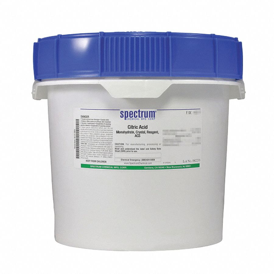 Citric Acid - Monohydrate: ACS, 12 kg, 5949-29-1, Acid, Powder, Drum, Plastic, 24 mo Shelf Life, 1