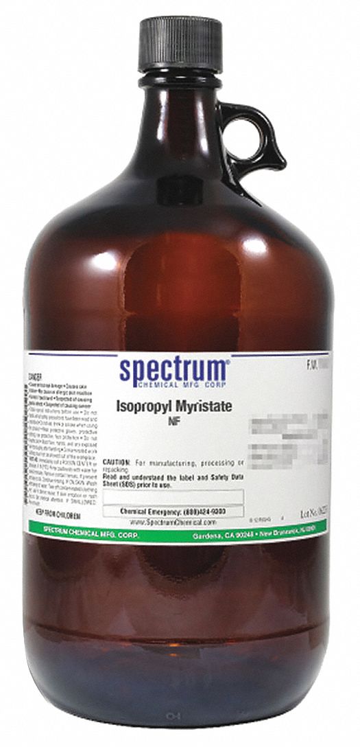 Isopropyl Myristate: NF, 4 L, 110-27-0, Alcohol/Solvent, Liquid, Bottle, Glass, 24 mo Shelf Life, 1