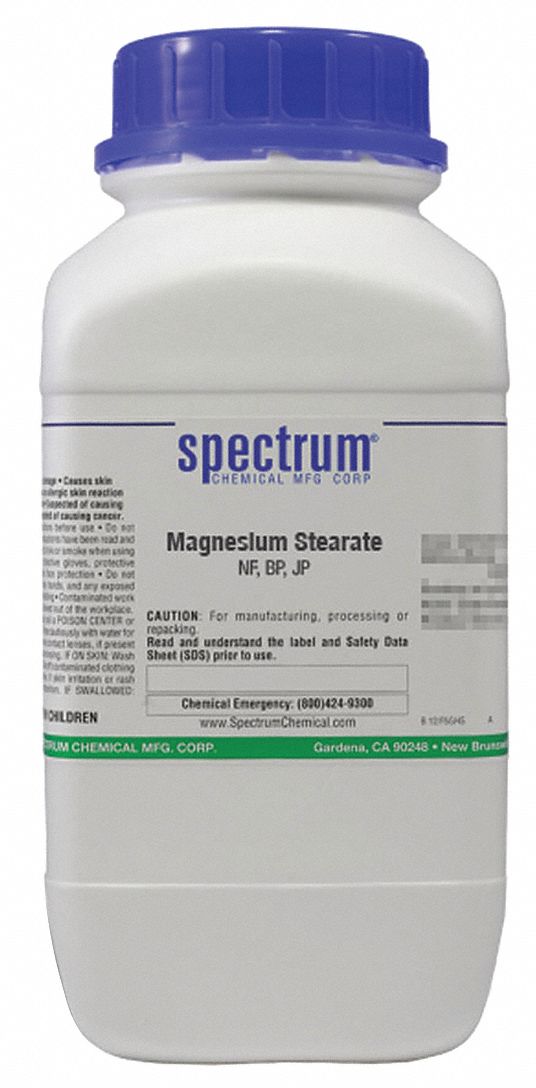Magnesium Stearate: NF, 500 g, 557-04-0, Reagent, Powder, Bottle, Plastic, 24 mo Shelf Life, 1