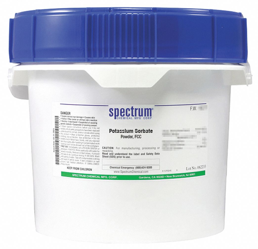 Potassium Sorbate: FCC, 2.5 kg, 24634-61-5, Reagent, Powder, Bottle, Plastic, 36 mo Shelf Life, 1