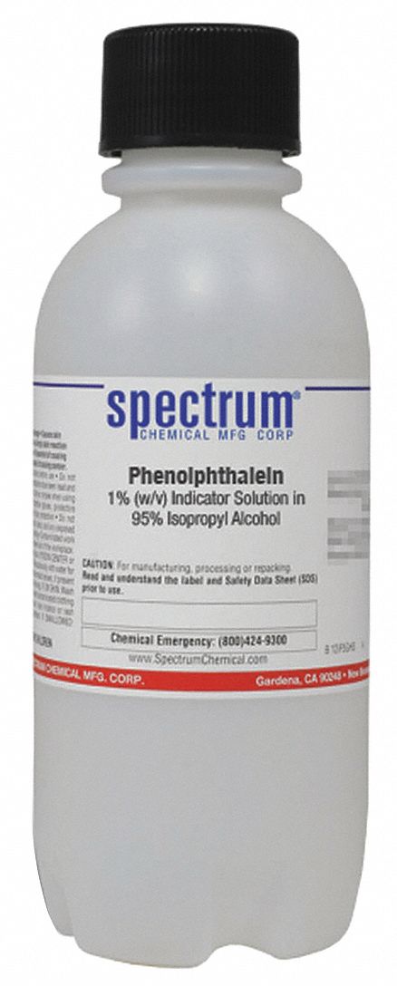 Phenolphthalein Indicator - in 95% Isopropyl Alcohol: Lab, 500 mL, 67-63-0/77-09-8/7732-18-5, 1