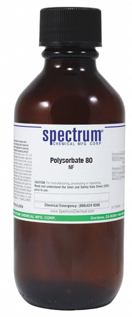 Polysorbate 80: NF, 500 mL, 9005-65-6, Reagent, Liquid, Bottle, Glass, 24 mo Shelf Life, 1