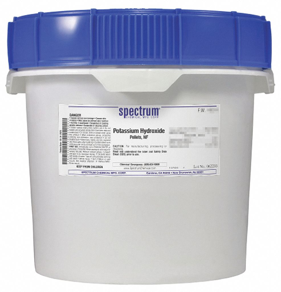 Potassium Hydroxide: NF, 12 kg, 1310-58-3, Base, Powder, Drum, Plastic, 36 mo Shelf Life, 1