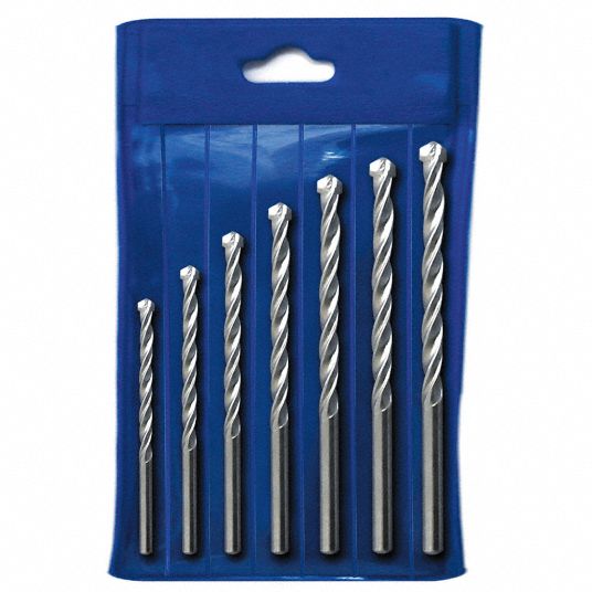 WESTWARD Round Shank Drill Bit Set: 3 in_4 in_6 in Overall Lg, 7 Drill ...