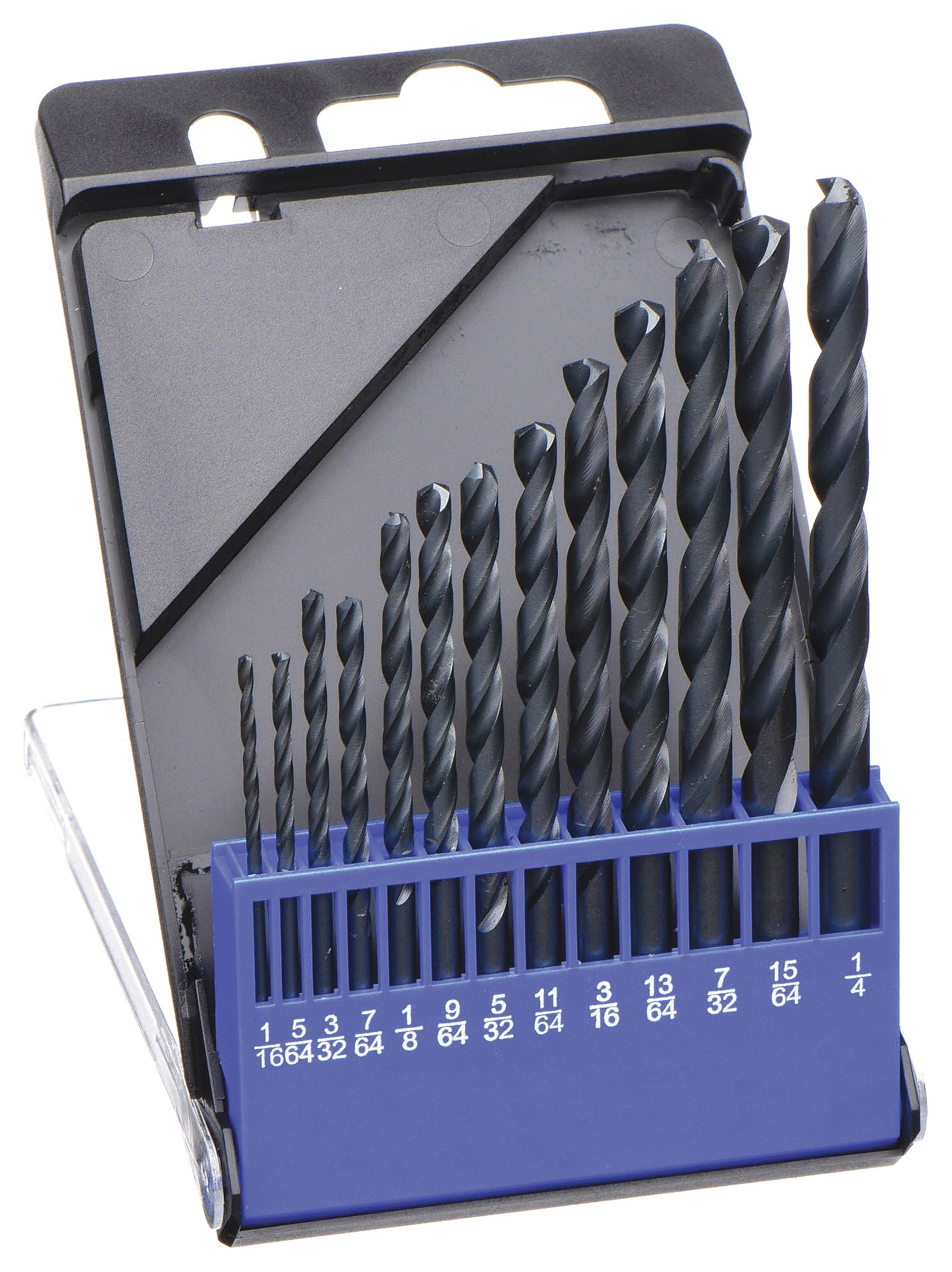 JOBBER LENGTH DRILL BIT SET, 1/16 IN SMALLEST BIT, ¼ IN LARGEST BIT, 4XD