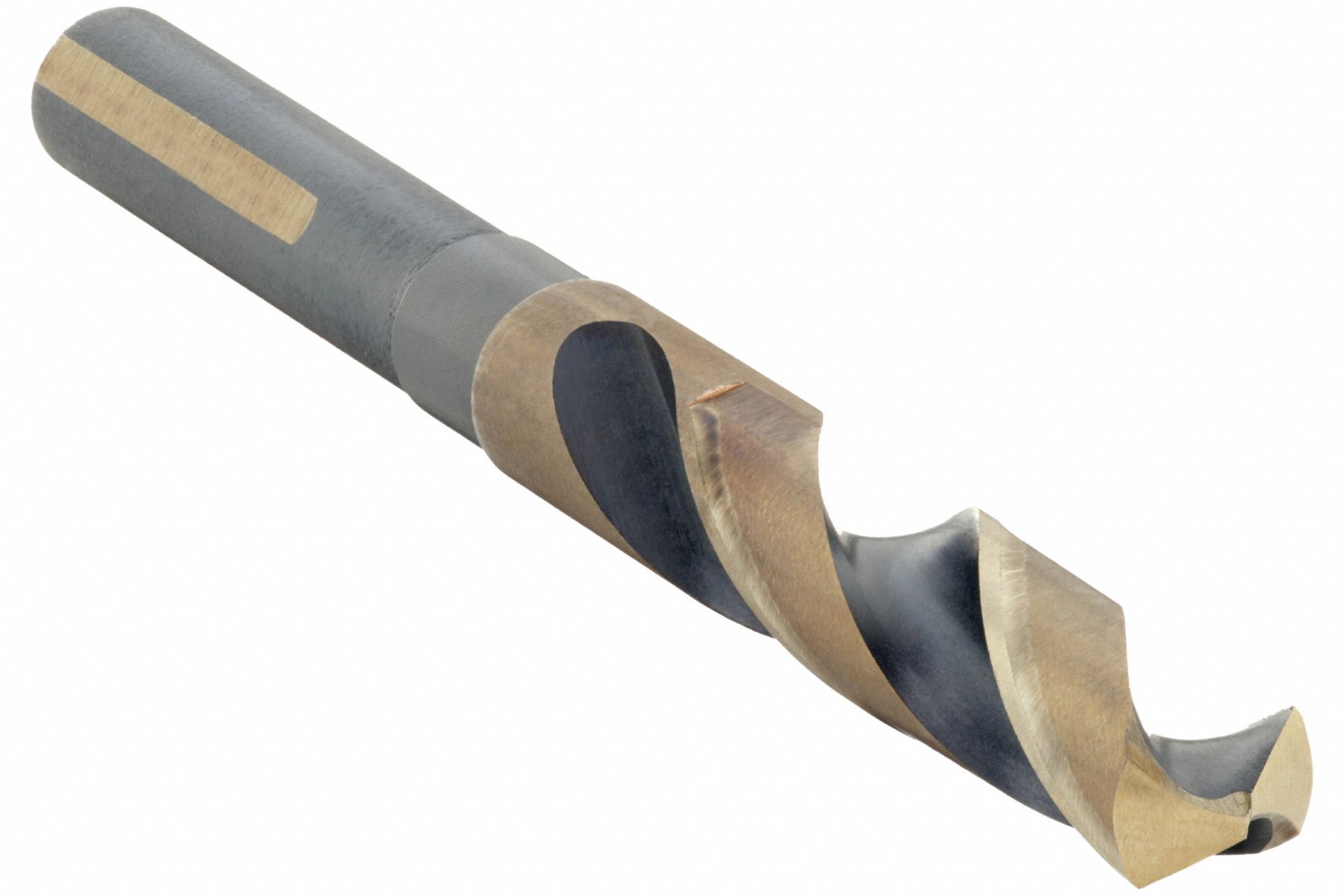 Reduced Shank Drill Bit: 37/64", 118° Split Point, Black & Gold HSS, 3-Flats Shank