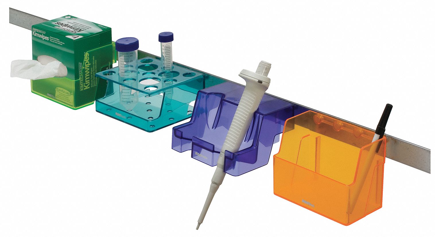 Tube Rack: 5 1/2 in Overall Wd, 6 in Overall Ht, 7 in Overall Lg, ABS Plastic, Multicolor, Wall