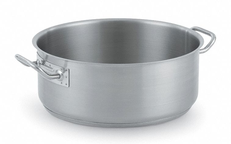 Brazier: 14 1/4 in Dia, 5 7/8 in Overall Ht, Stainless Steel, 21 ga Gauge, Welded Handle
