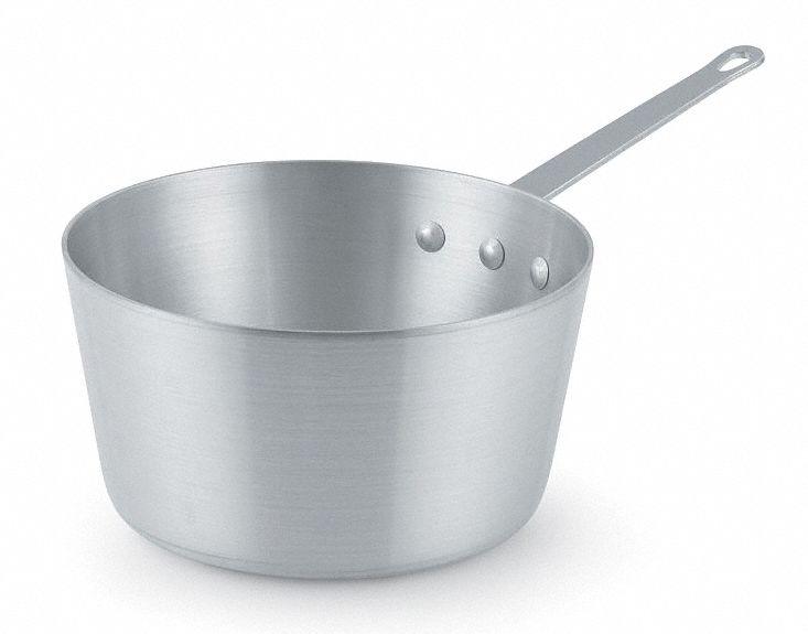 Sauce Pan: 2.75 qt Capacity, Aluminum, Riveted, Silver, Aluminum Handle, NSF Certified
